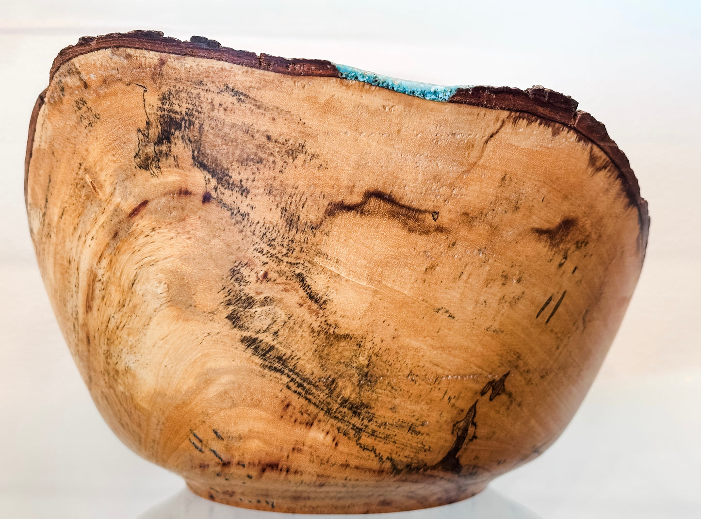 Large Artisanal Tamarind Wood Bowl with Turquoise Inlay, Handmade in Hawaii