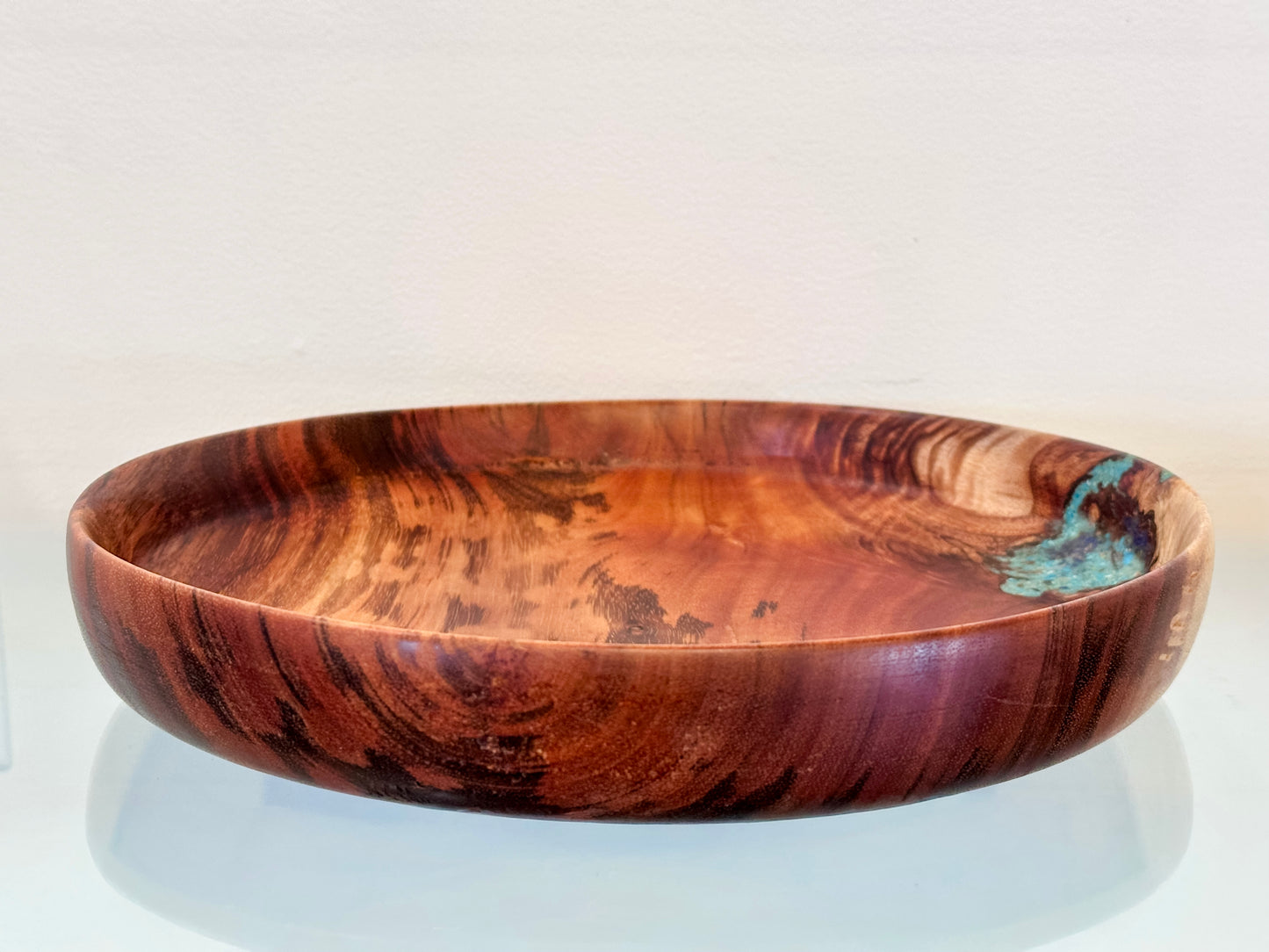 Handmade Koa Wood Bowl with Turquoise and Lapis Lazuli Inlay