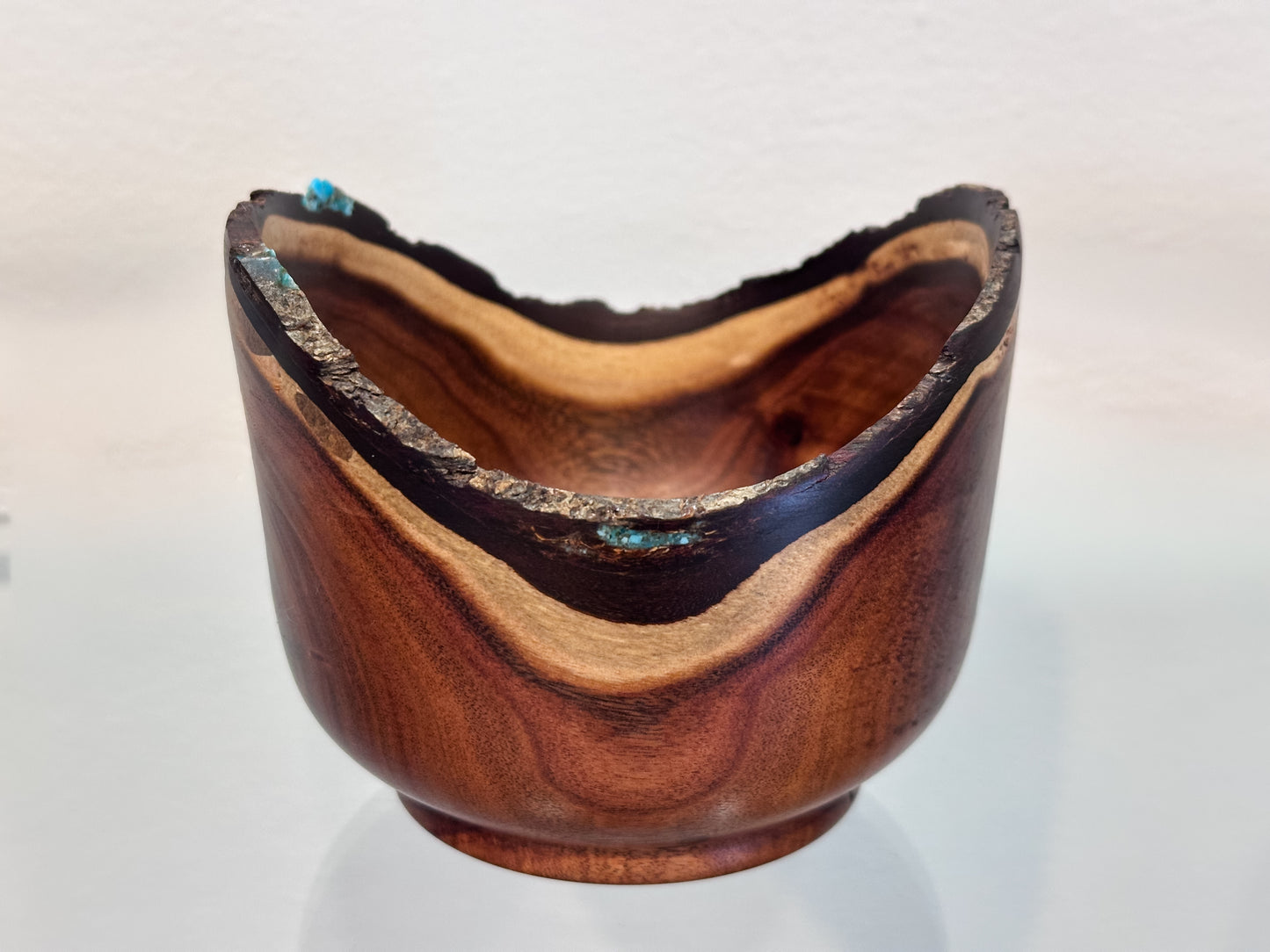 Small Koai’a Wood Bowl with Natural Edge and Turquoise Inlay