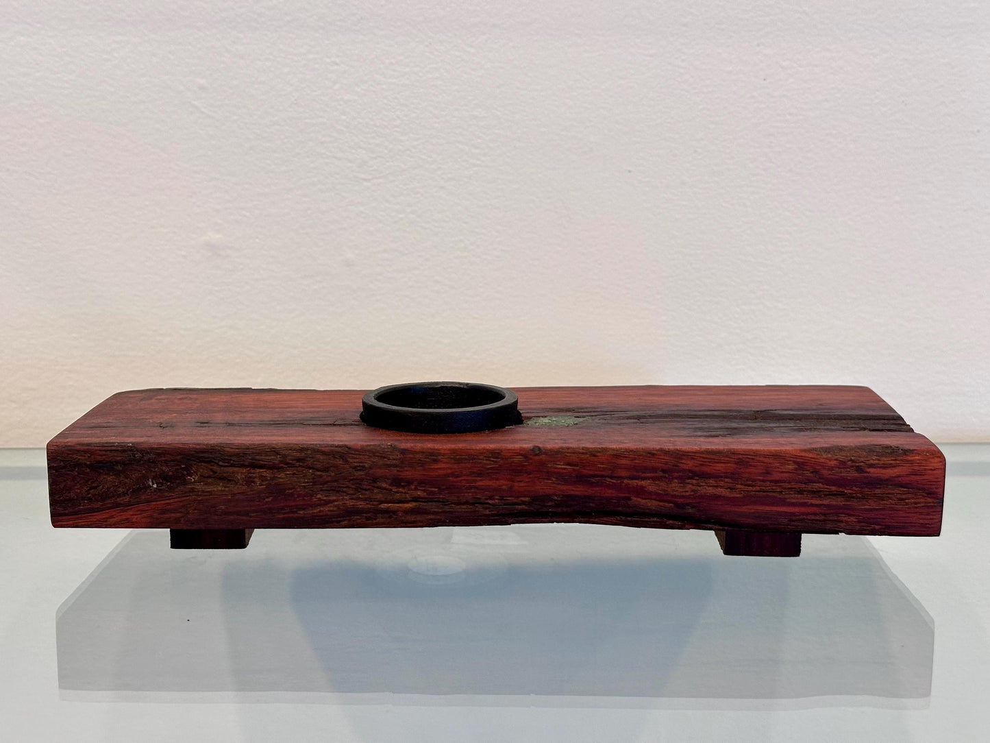 Handmade Koa Wood Ikebana (Japanese Style Vase) with Bark Inclusion and Turquoise Gemstone Inlay, Wood Ikebana, Made in Hawaii