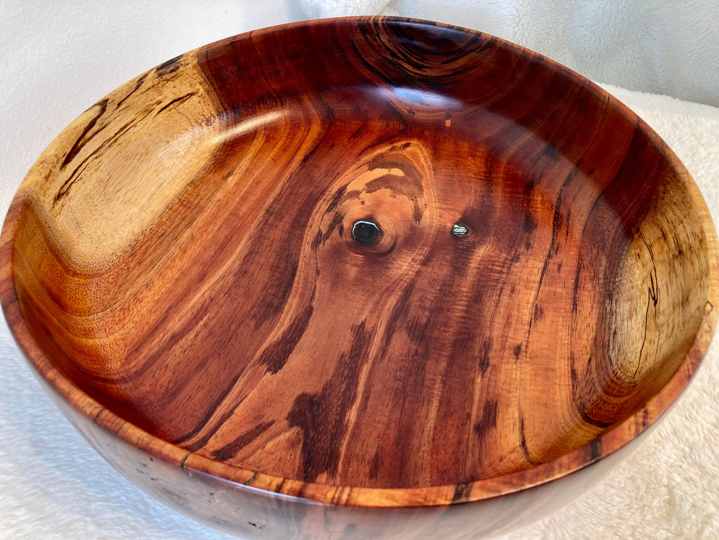 Large Koa Wood Bowl with Turquoise Inlay, Handmade in Hawaii