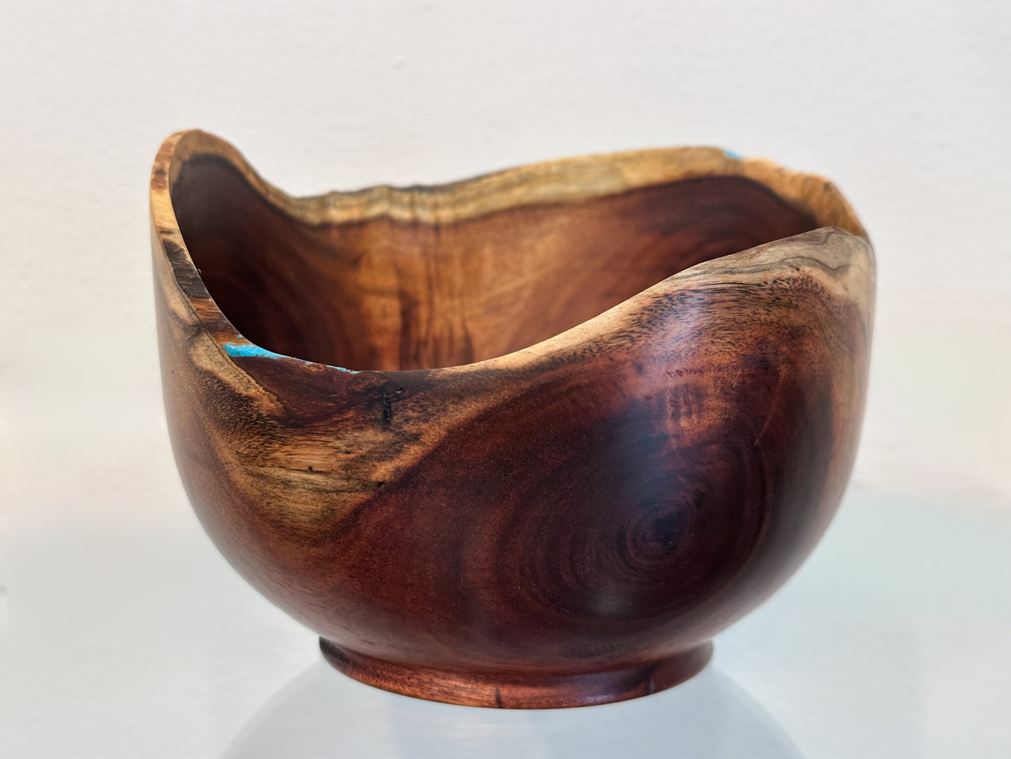 Koai’a Wood Bowl with Natural Edge and Turquoise Inlay
