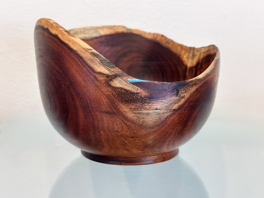 Koai’a Wood Bowl with Natural Edge and Turquoise Inlay