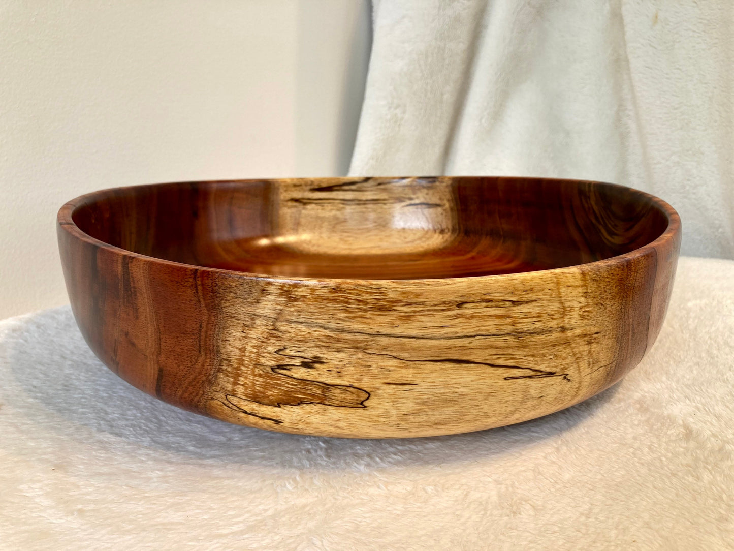 Large Koa Wood Bowl with Turquoise Inlay, Handmade in Hawaii
