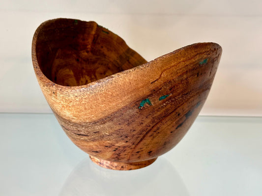 Mango Wood Bowl with Turquoise Inlay, Handmade wood bowl, Made in Hawaii by Llosh Winne, Organic wood bowl