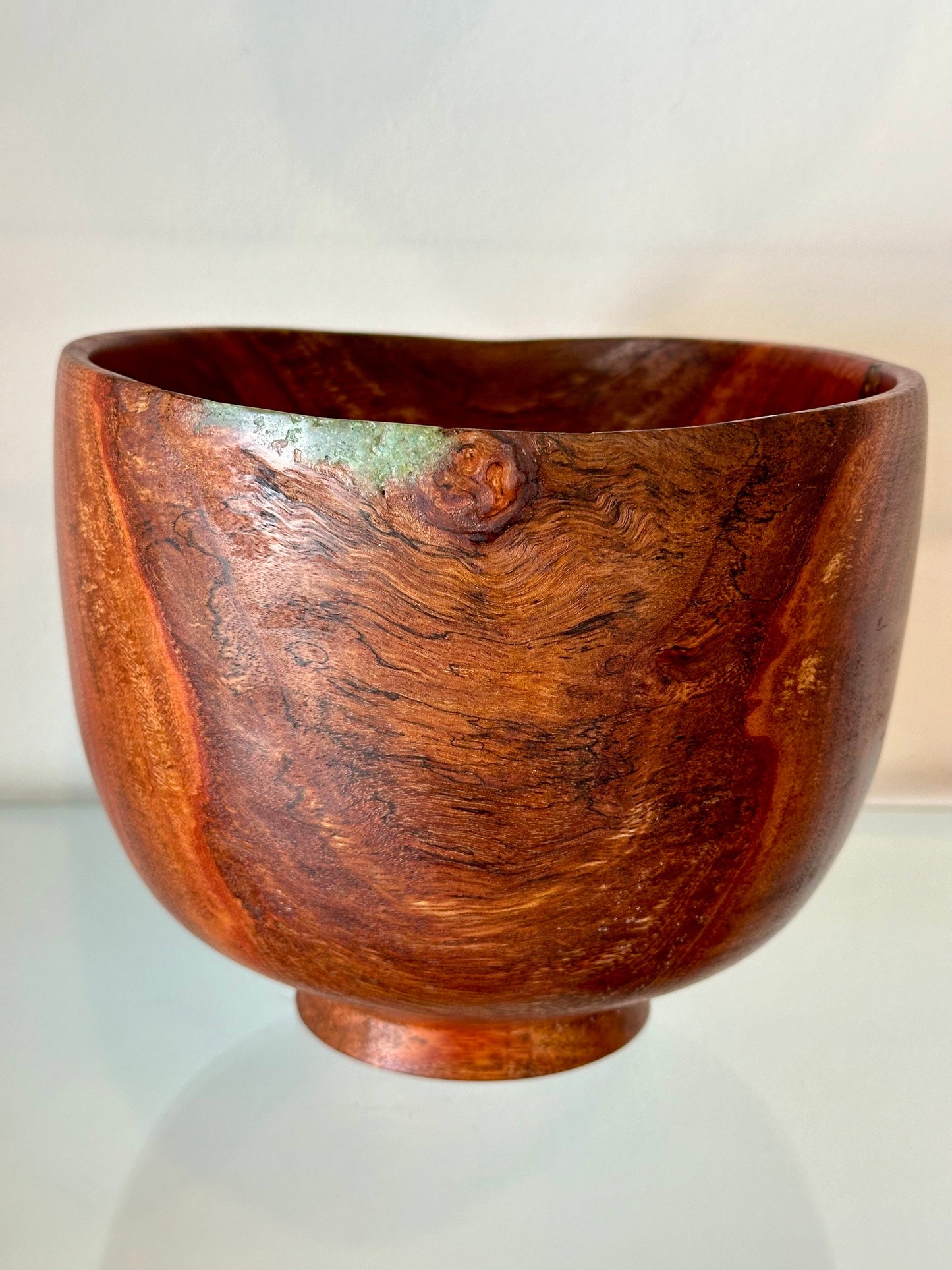Medium-Size Eucalyptus Robusta Wood Bowl with Turquoise Inlay, Handmade in Hawaii by Llosh Winne