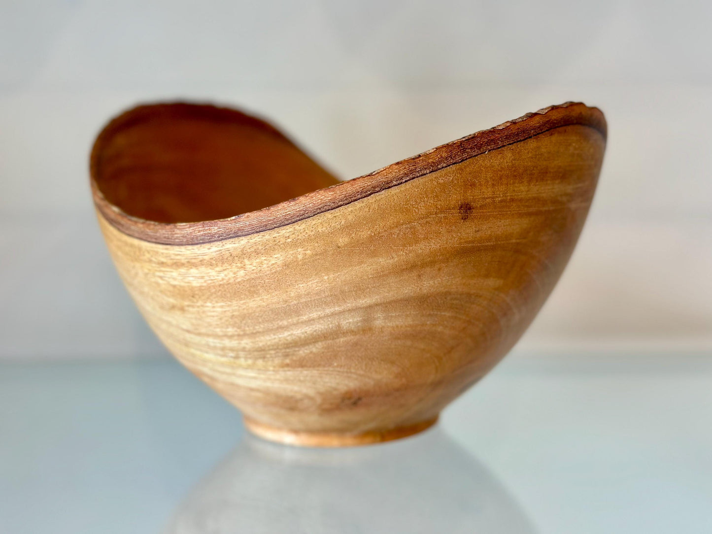 Natural Edge Mango Wood Bowl with Turquoise Gemstone and Black Alaskan Anthracite Inlay Detail, Handmade by Llosh Winne