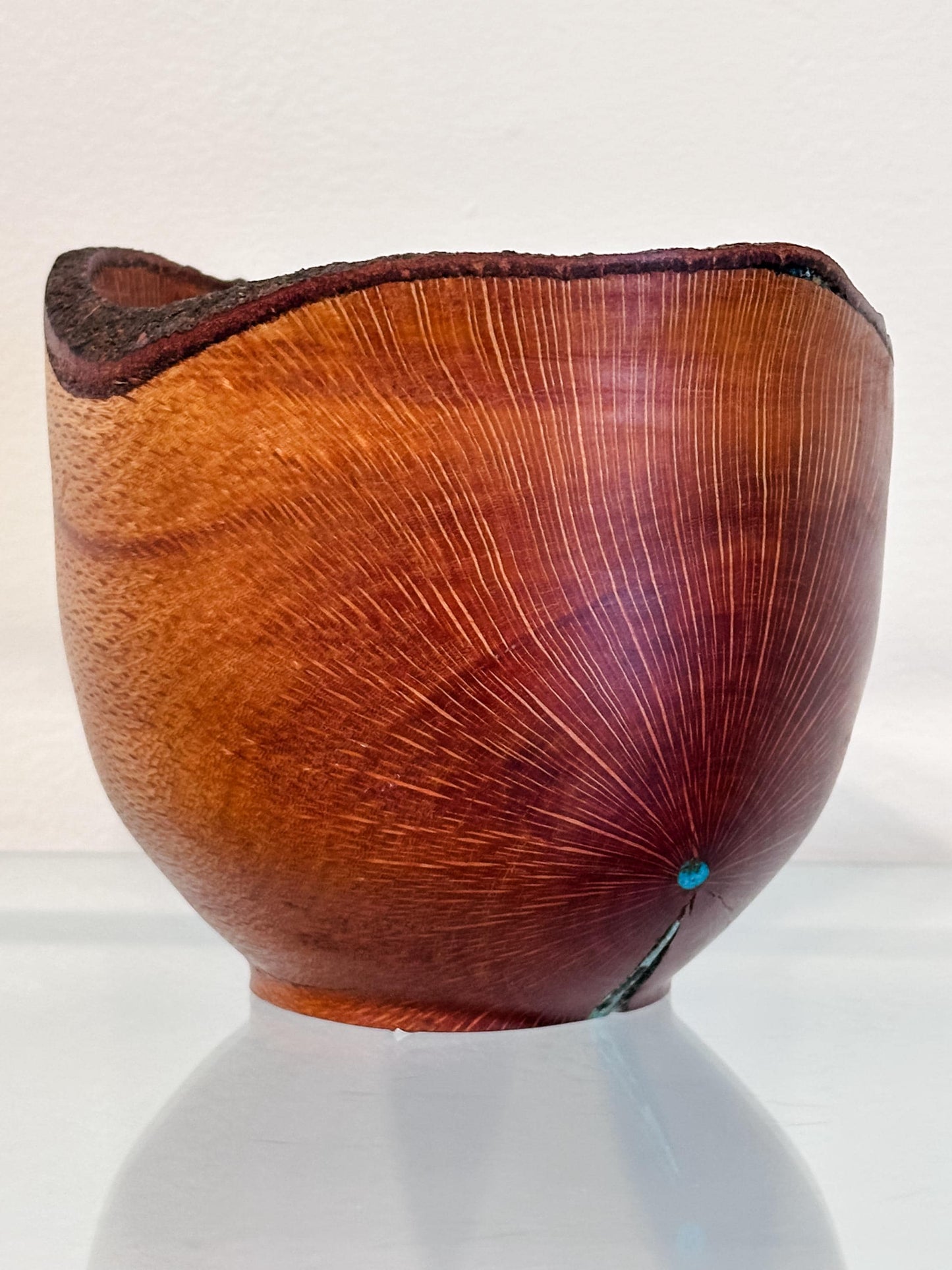 Handmade, artisanal, natural edge macadamia nut wood bowl, Hand-carved by professional artist and bowl turner Llosh Winne