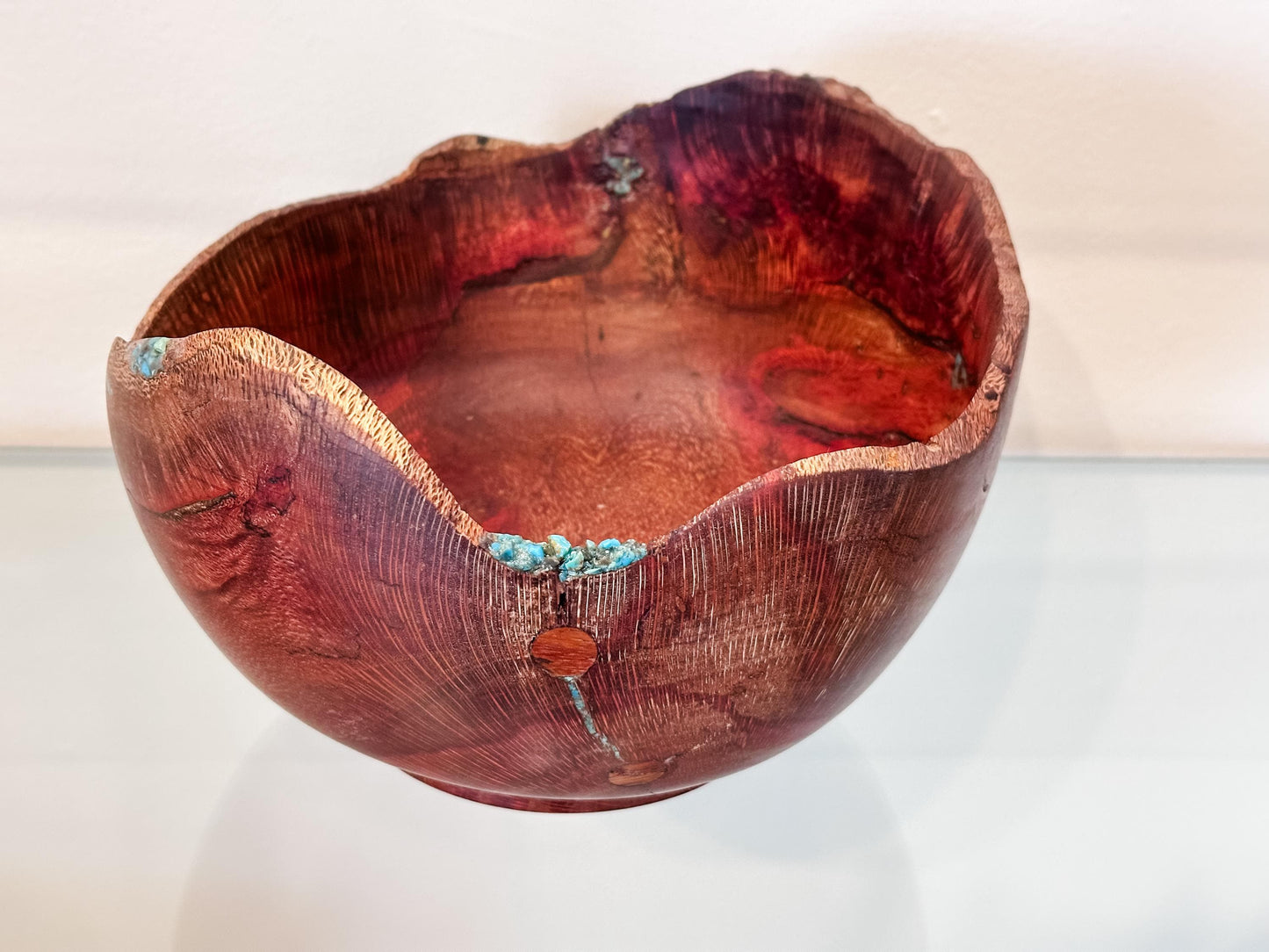Macadamia Nut Wood Bowl, Natural Edge with Turquoise and Inlay detailing, Kintsugi Bowl, Handmade in Hawaii, Decorative Wood Bowl