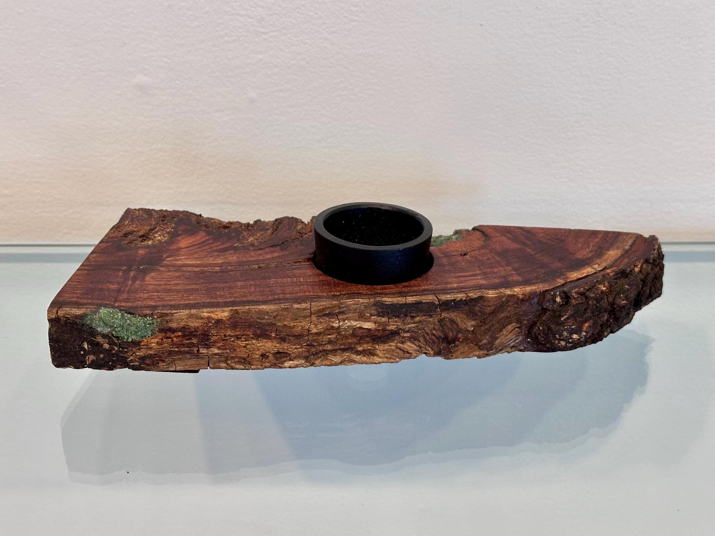 Handmade Koa Wood Ikebana (Japanese Style Vase) with Bark Inclusion and Turquoise Gemstone Inlay, Wood Ikebana, Made in Hawaii