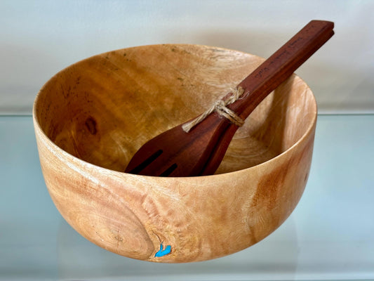 Mango Wood Bowl, Salad Bowl, Handmade Wood Salad Bowl, Mango Bowl, Mango Wood Salad Bowl with Turquoise, Organic, Food Safe