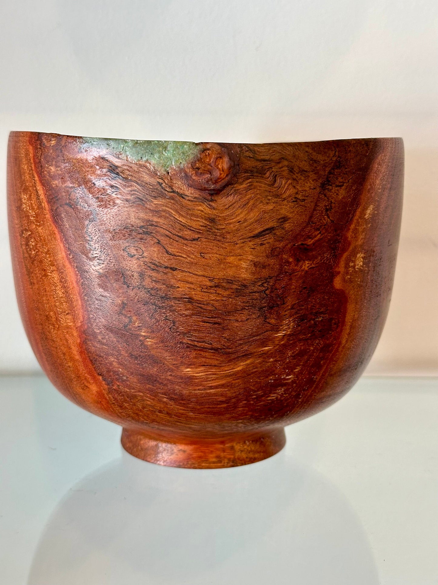 Medium-Size Eucalyptus Robusta Wood Bowl with Turquoise Inlay, Handmade in Hawaii by Llosh Winne