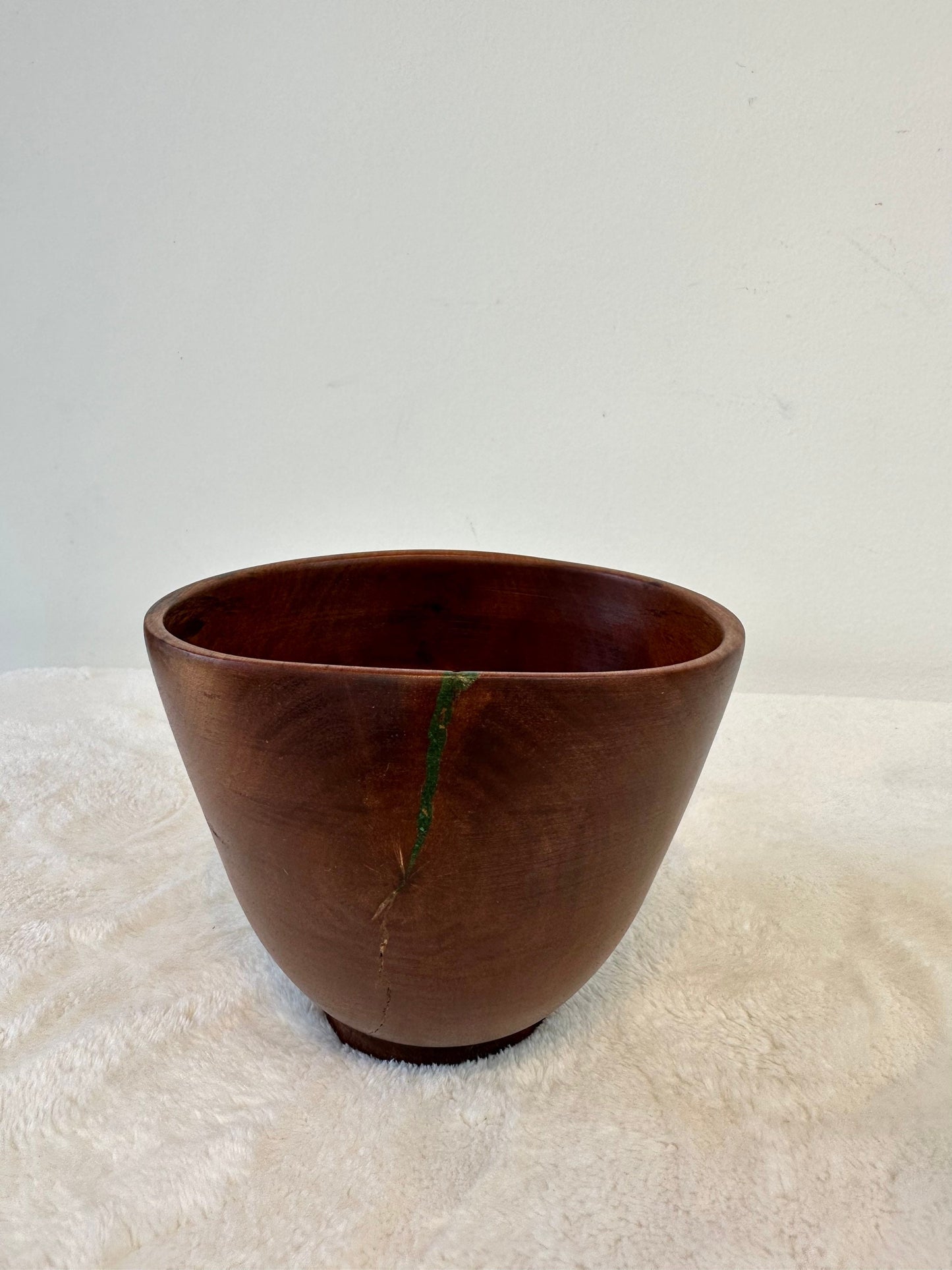 Handmade Artisanal Avocado Wood Bowl with Turquoise Kintsugi Inlay, 6 inches diameter x 5 inches tall, Made in Hawaii