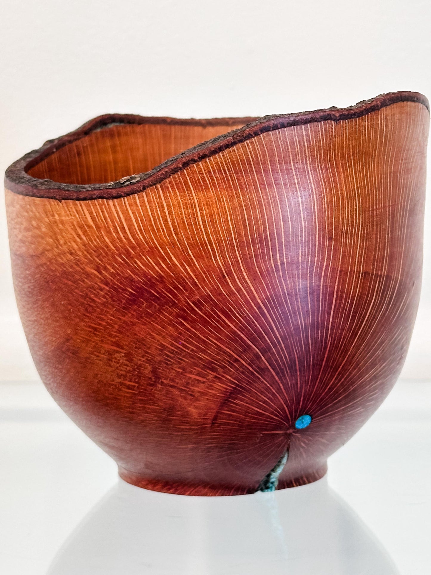 Handmade, artisanal, natural edge macadamia nut wood bowl, Hand-carved by professional artist and bowl turner Llosh Winne
