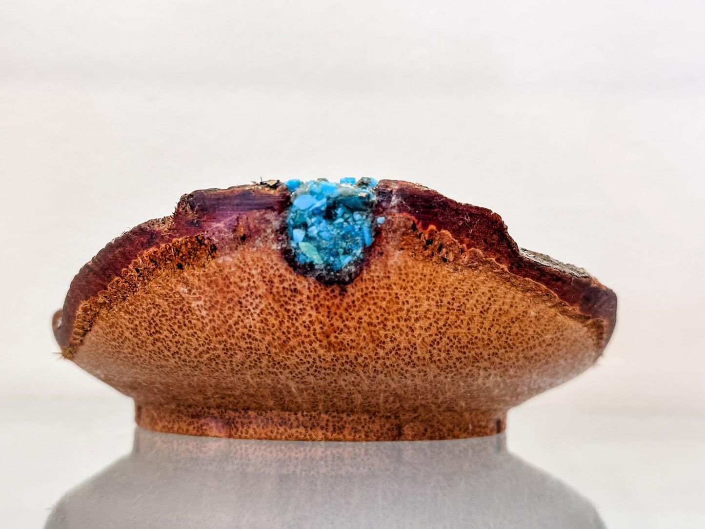 Small, handmade, natural edge coconut wood bowl with turquoise detailing, Hand-turned in Hawaii by Llosh Winne