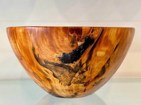 Norfork Pine wood bowl with black Alaskan anthracite inlay, Handmade in Hawaii
