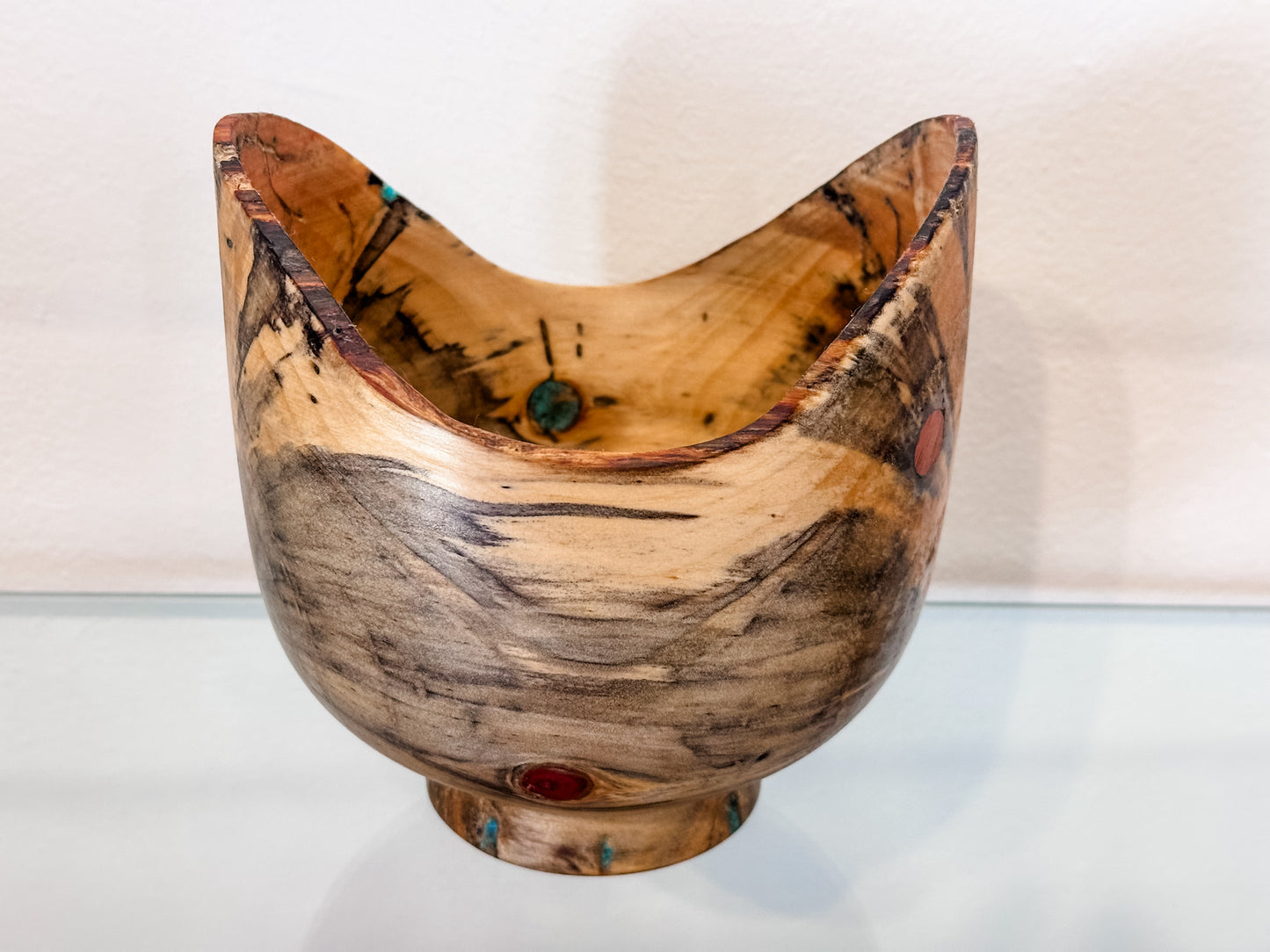 Norfolk Pine Wood Bowl, Hand-turned Wood Bowl, Handmade in Hawaii, with Turquoise Inlay, Food Safe