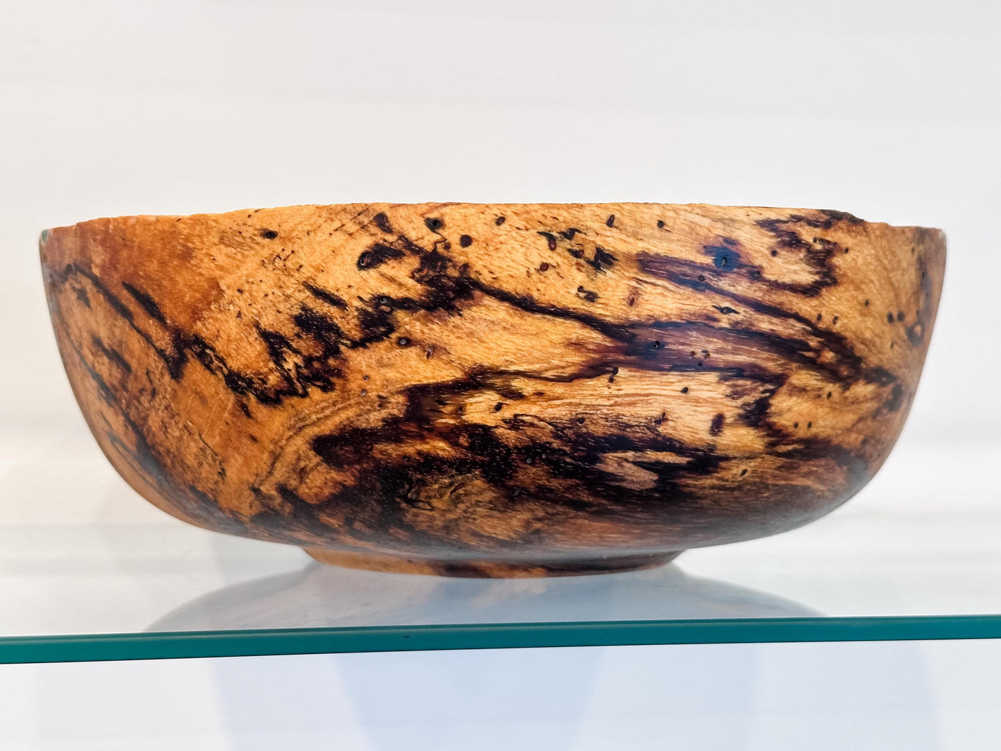 Medium Natural Edge Spalted Tamarind Wood Bowl Detailed with Turquoise Gemstone Inlay, Handmade in Hawaii by Llosh Winne