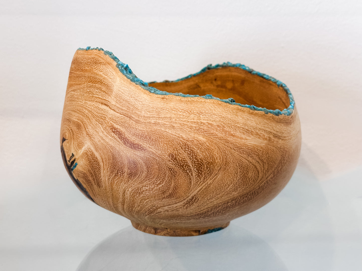 Jacaranda Wood Bowl, Natural Edge with Turquoise Inlay, Handmade in Hawaii
