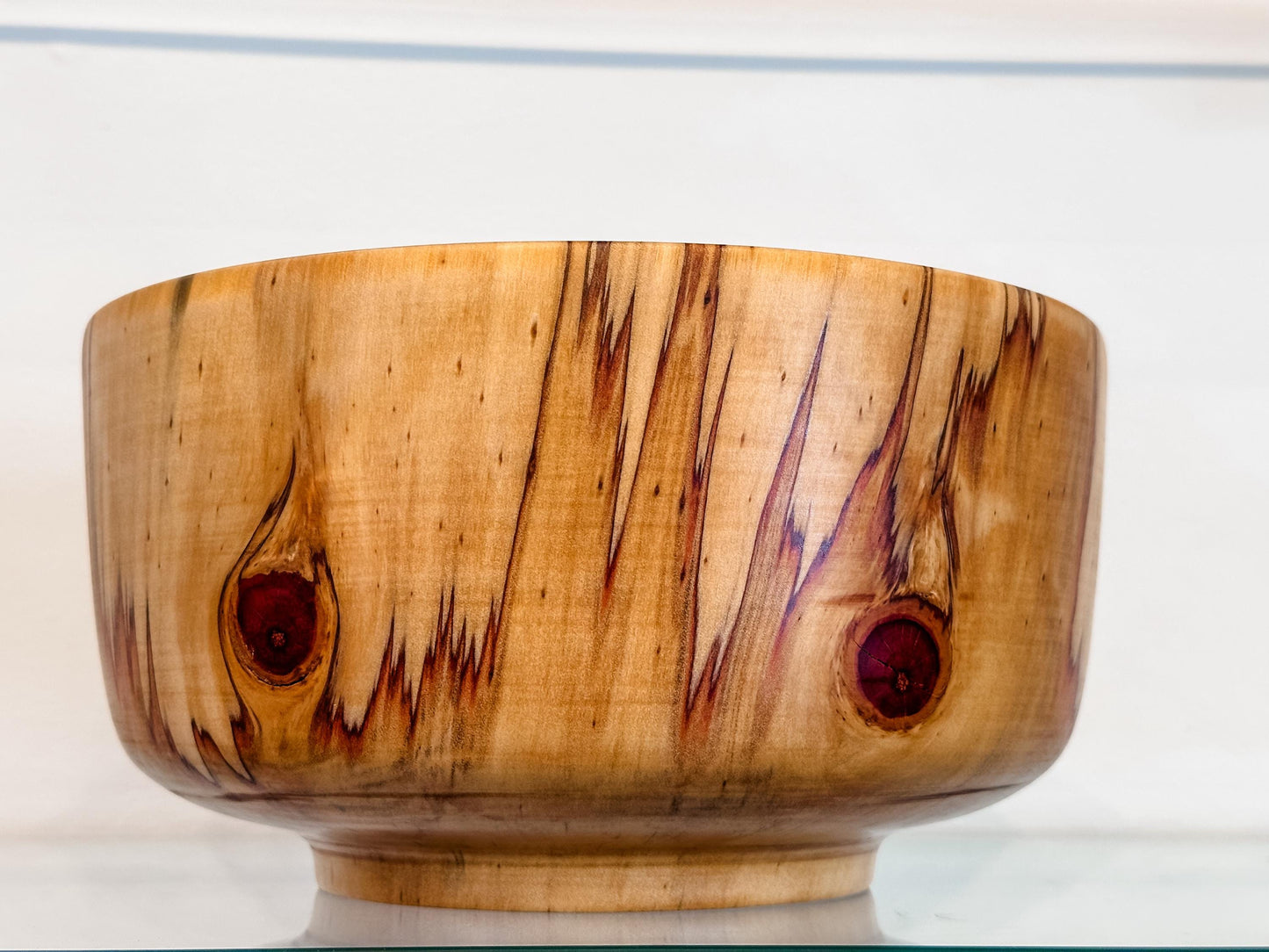 Handmade Norfolk pine wood bowl, Decorated with precious turquoise gemstone inlay, Hand-carved in Hawaii by artist Llosh Winne
