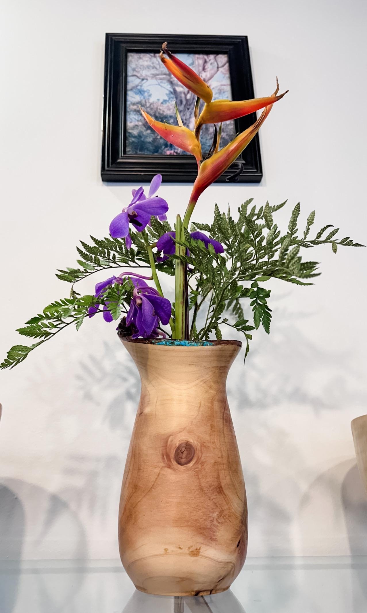 Cypress Wood Vase with Turquoise Gemstone Inlay, Wood Vase, Handmade in Hawaii