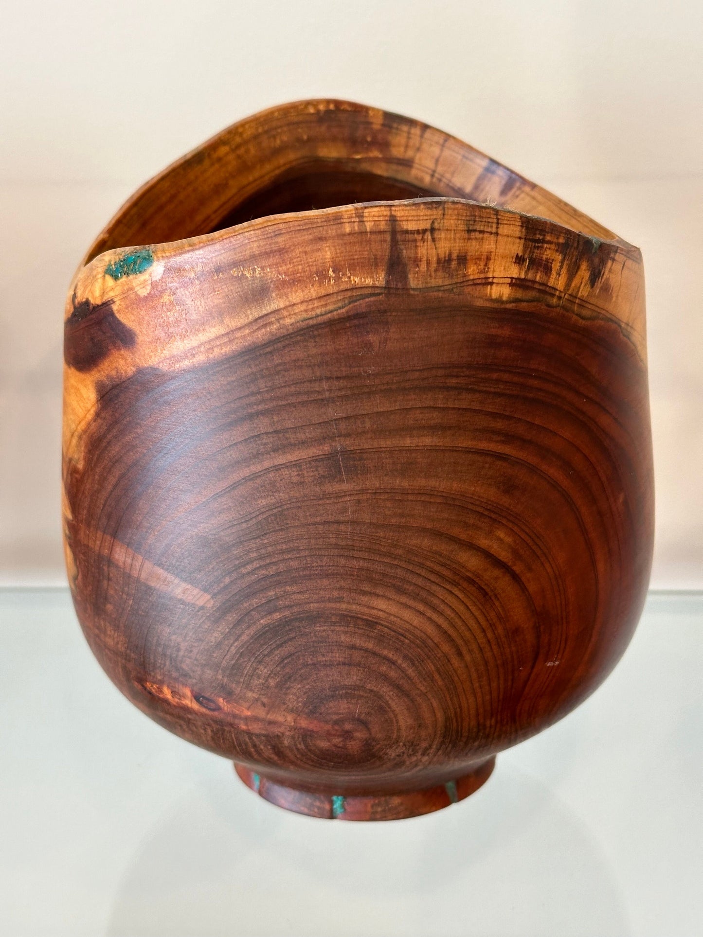 Handmade, natural edge juniper wood bowl with turquoise detailing, Hand-turned in Hawaii by Llosh Winne
