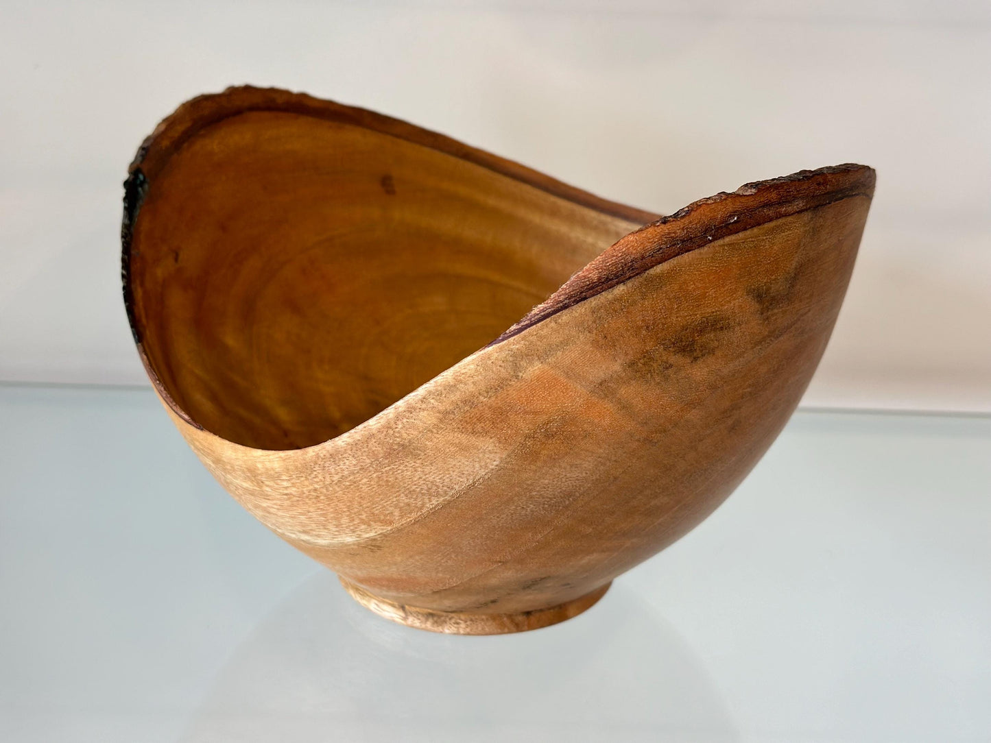 Natural Edge Mango Wood Bowl with Turquoise Gemstone and Black Alaskan Anthracite Inlay Detail, Handmade by Llosh Winne