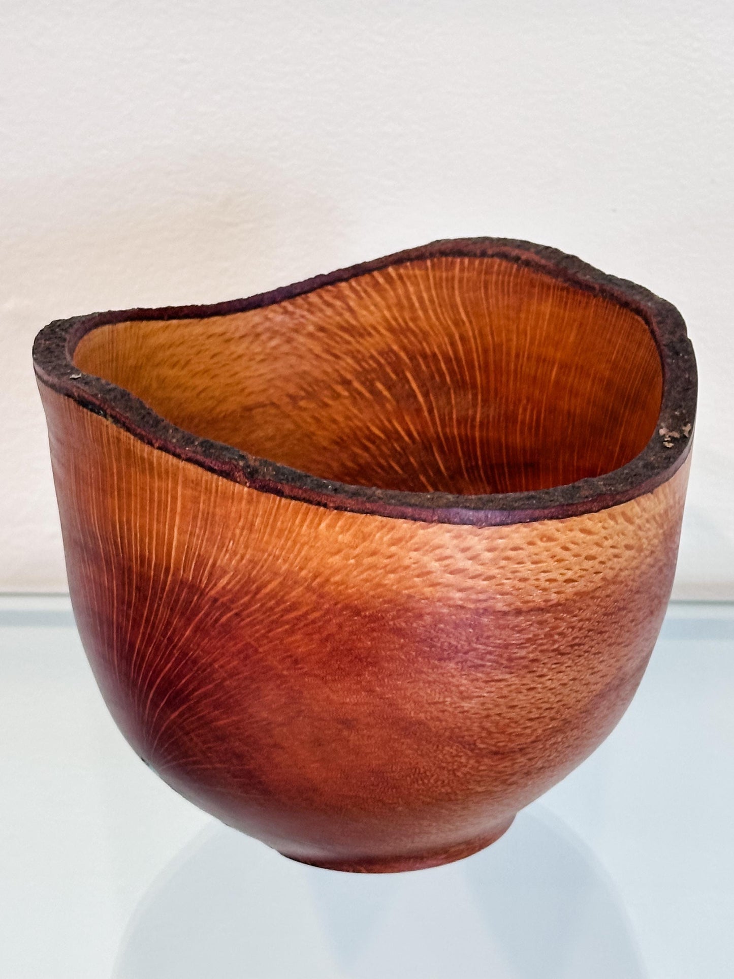 Handmade, artisanal, natural edge macadamia nut wood bowl, Hand-carved by professional artist and bowl turner Llosh Winne