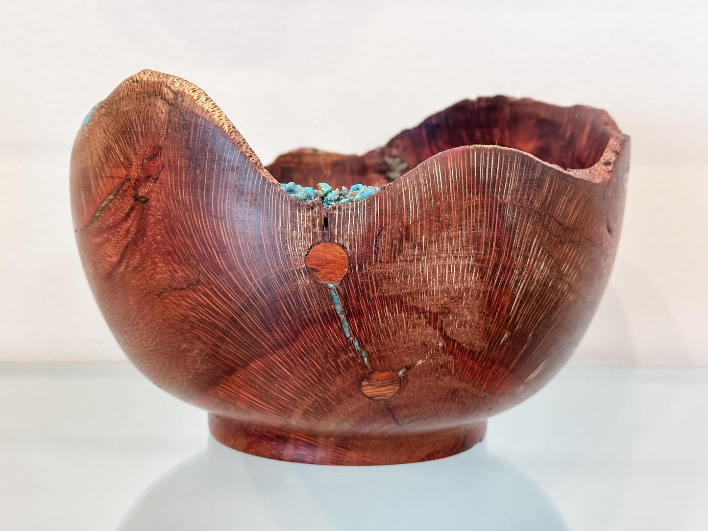 Macadamia Nut Wood Bowl, Natural Edge with Turquoise and Inlay detailing, Kintsugi Bowl, Handmade in Hawaii, Decorative Wood Bowl