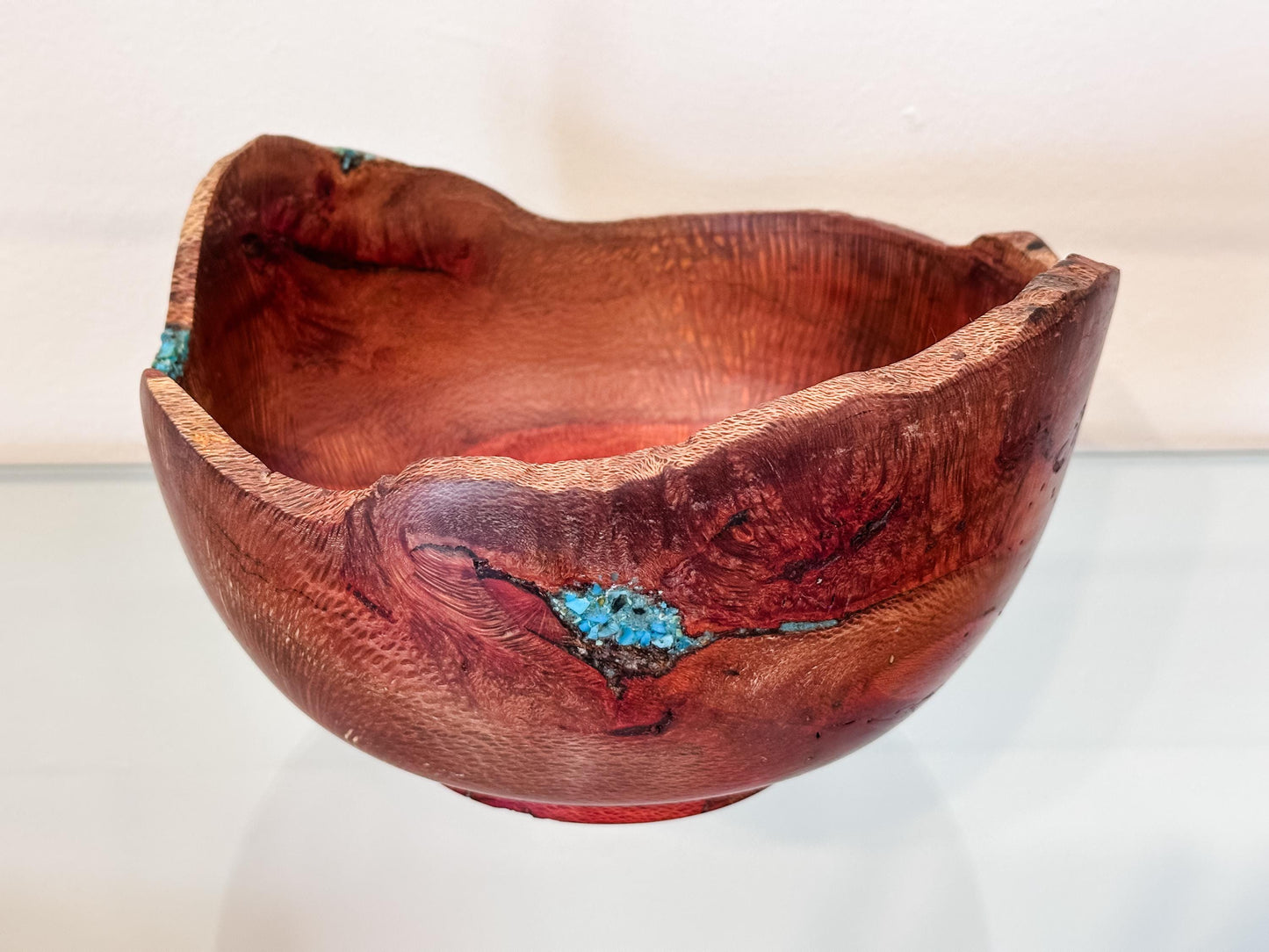 Macadamia Nut Wood Bowl, Natural Edge with Turquoise and Inlay detailing, Kintsugi Bowl, Handmade in Hawaii, Decorative Wood Bowl