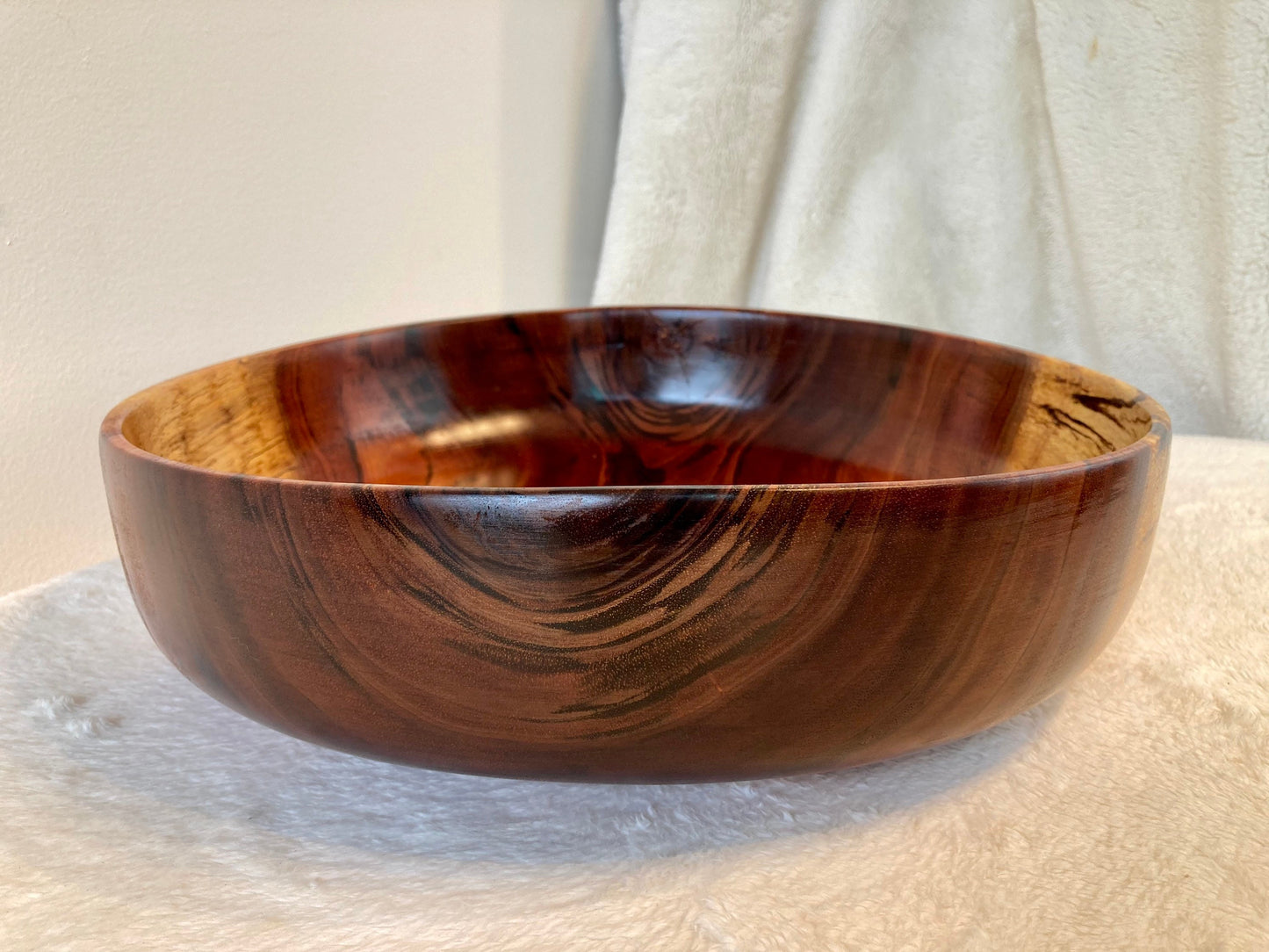 Large Koa Wood Bowl with Turquoise Inlay, Handmade in Hawaii