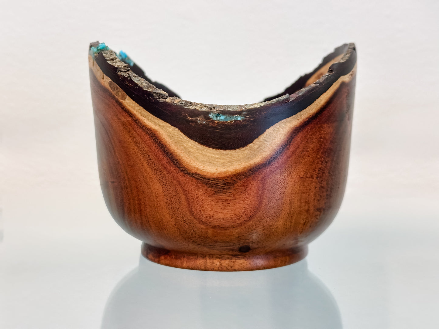 Small Koai’a Wood Bowl with Natural Edge and Turquoise Inlay