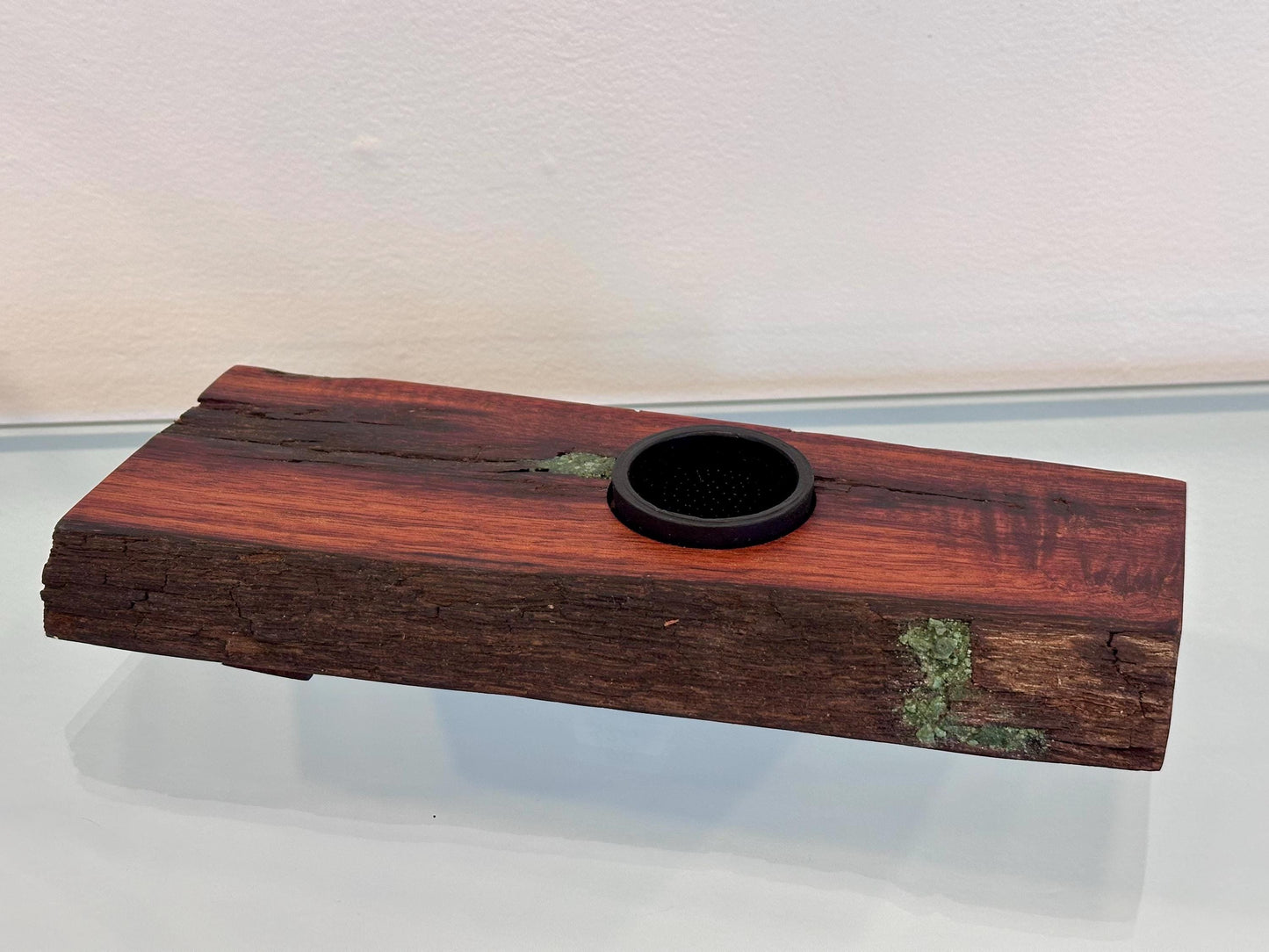 Handmade Koa Wood Ikebana (Japanese Style Vase) with Bark Inclusion and Turquoise Gemstone Inlay, Wood Ikebana, Made in Hawaii