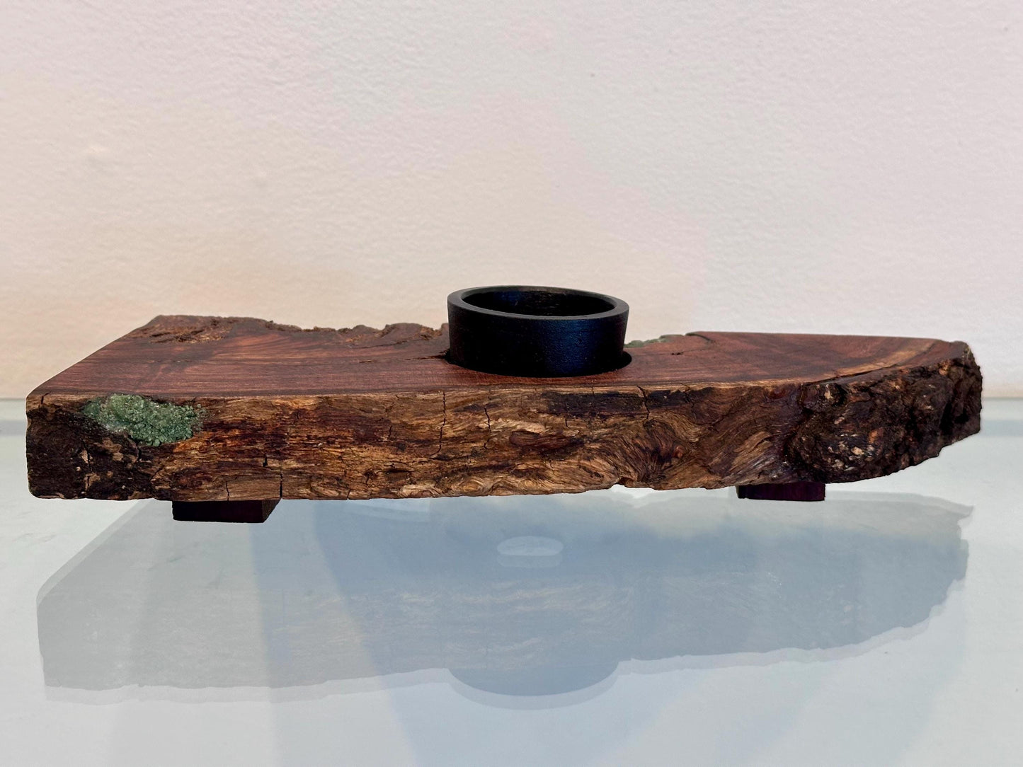 Handmade Koa Wood Ikebana (Japanese Style Vase) with Bark Inclusion and Turquoise Gemstone Inlay, Wood Ikebana, Made in Hawaii