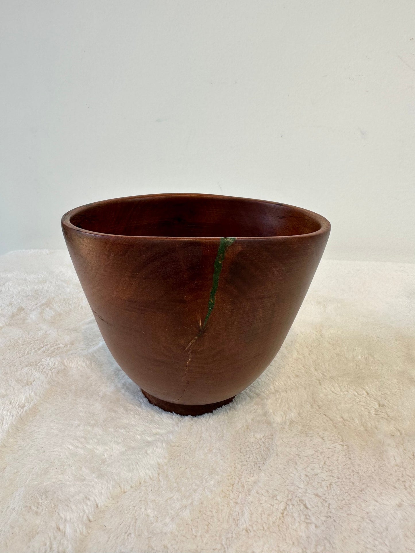 Handmade Artisanal Avocado Wood Bowl with Turquoise Kintsugi Inlay, 6 inches diameter x 5 inches tall, Made in Hawaii