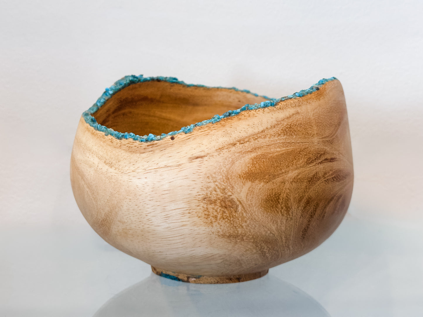 Jacaranda Wood Bowl, Natural Edge with Turquoise Inlay, Handmade in Hawaii