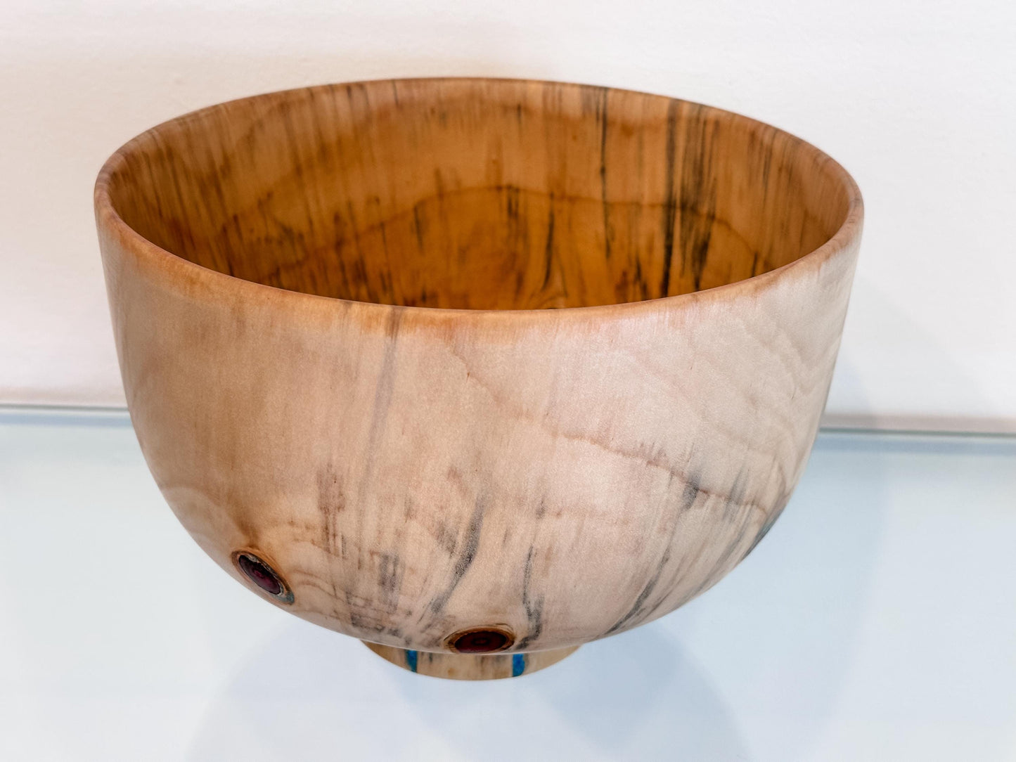 Norfolk Pine Wood Bowl with Turquoise Inlay Detailing, Handmade in Hawaii by Professional Bowl Turner Llosh Winne