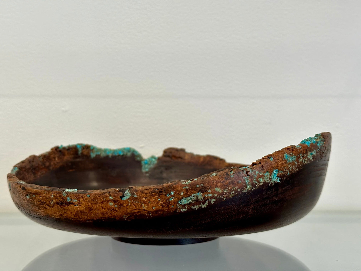 Handmade Chocolate Koa Wood Bowl with Turquoise Inlay, Natural Edge Kintsugi bowl, Hand turned bowl, Made in Hawaii