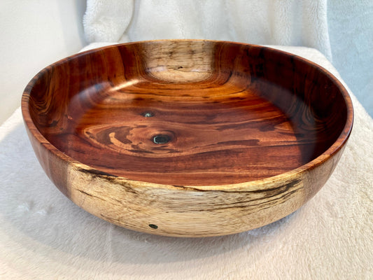 Large Koa Wood Bowl with Turquoise Inlay, Handmade in Hawaii