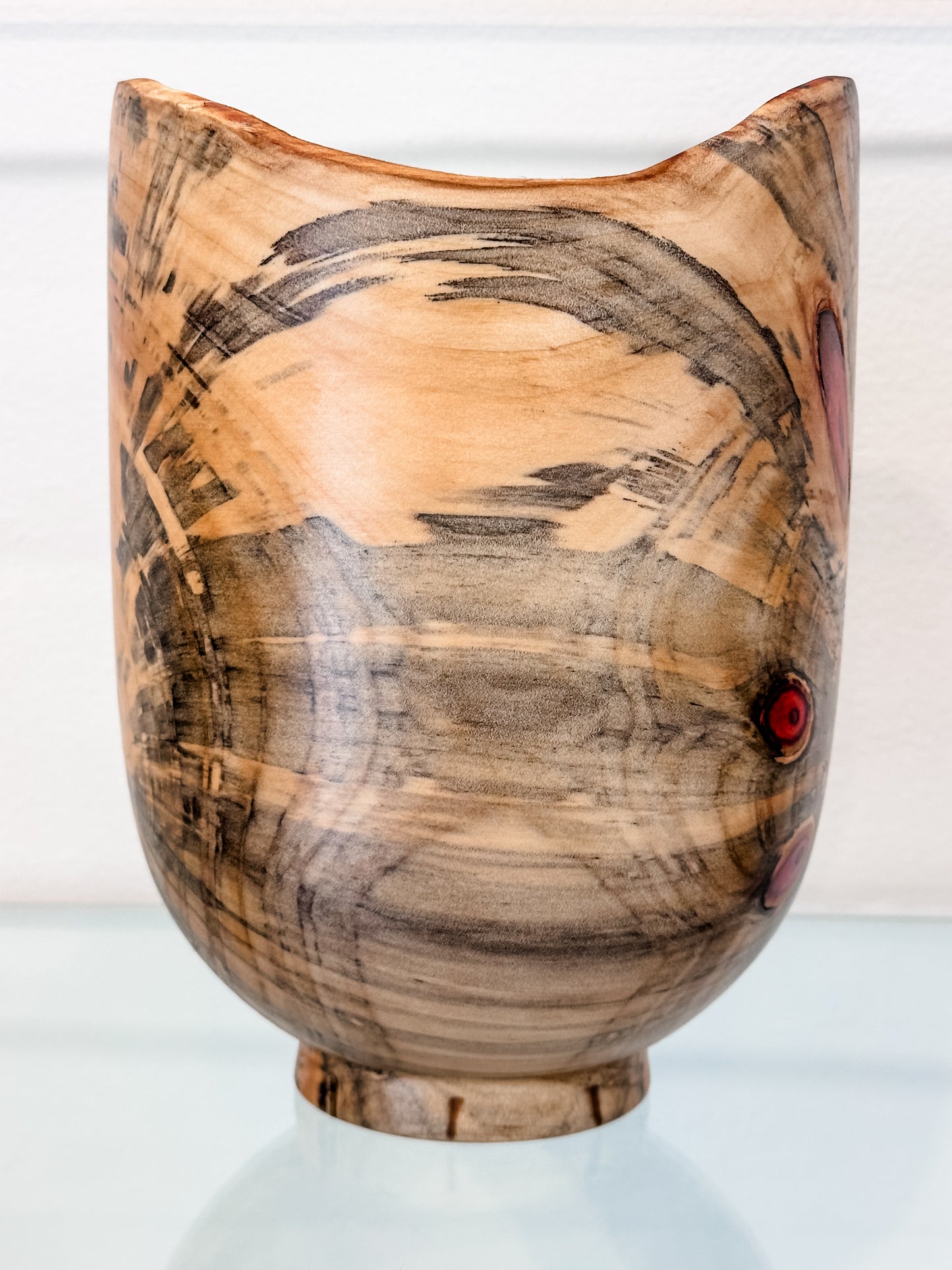 Handmade Vase-Shaped Norfolk Pine Wood Bowl with Turquoise Inlay Detail, Organic Finishes