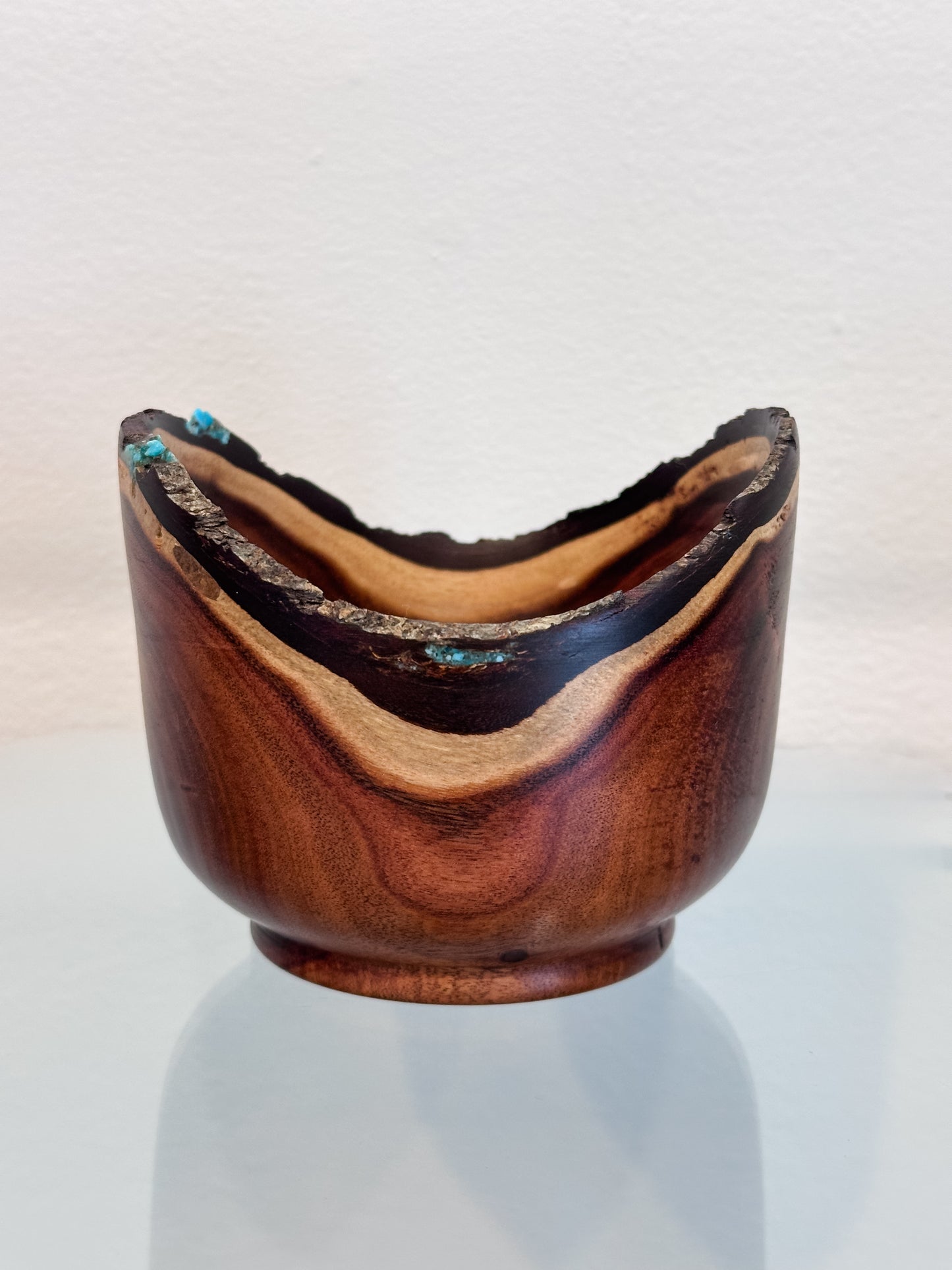 Small Koai’a Wood Bowl with Natural Edge and Turquoise Inlay
