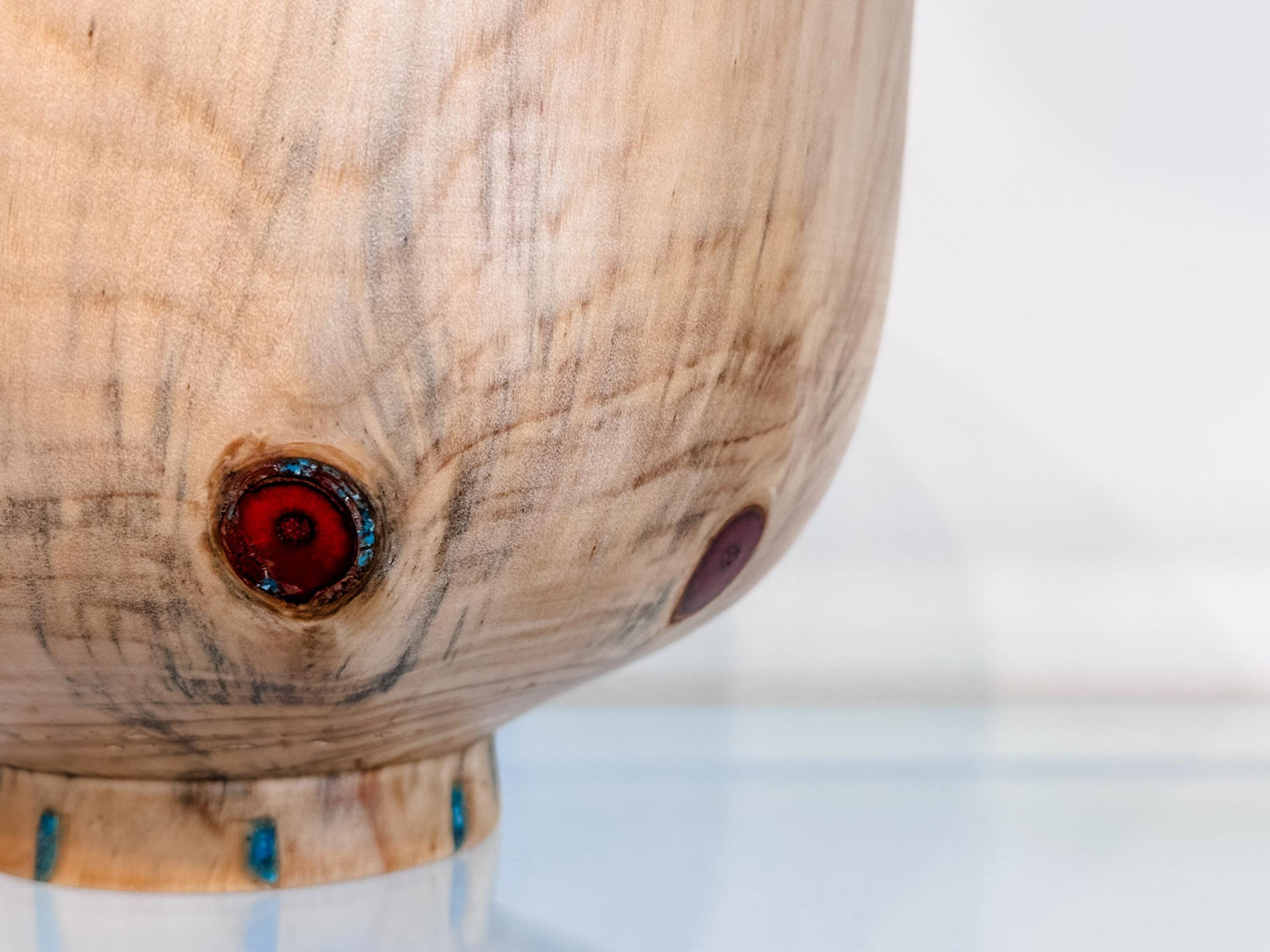 Norfolk Pine Wood Bowl with Turquoise Inlay Detailing, Handmade in Hawaii by Professional Bowl Turner Llosh Winne