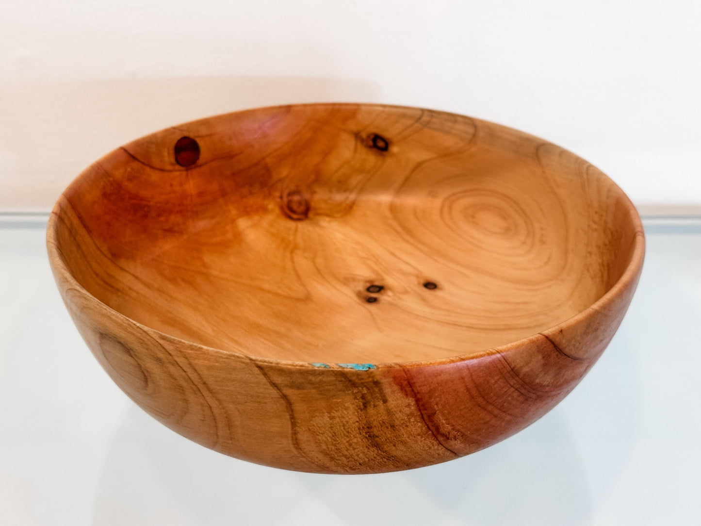 Cypress Wood Salad Bowl with Turquoise Inlay, Handmade in Hawaii, Organic, Food Safe