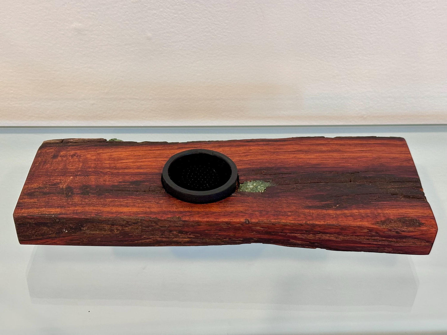 Handmade Koa Wood Ikebana (Japanese Style Vase) with Bark Inclusion and Turquoise Gemstone Inlay, Wood Ikebana, Made in Hawaii