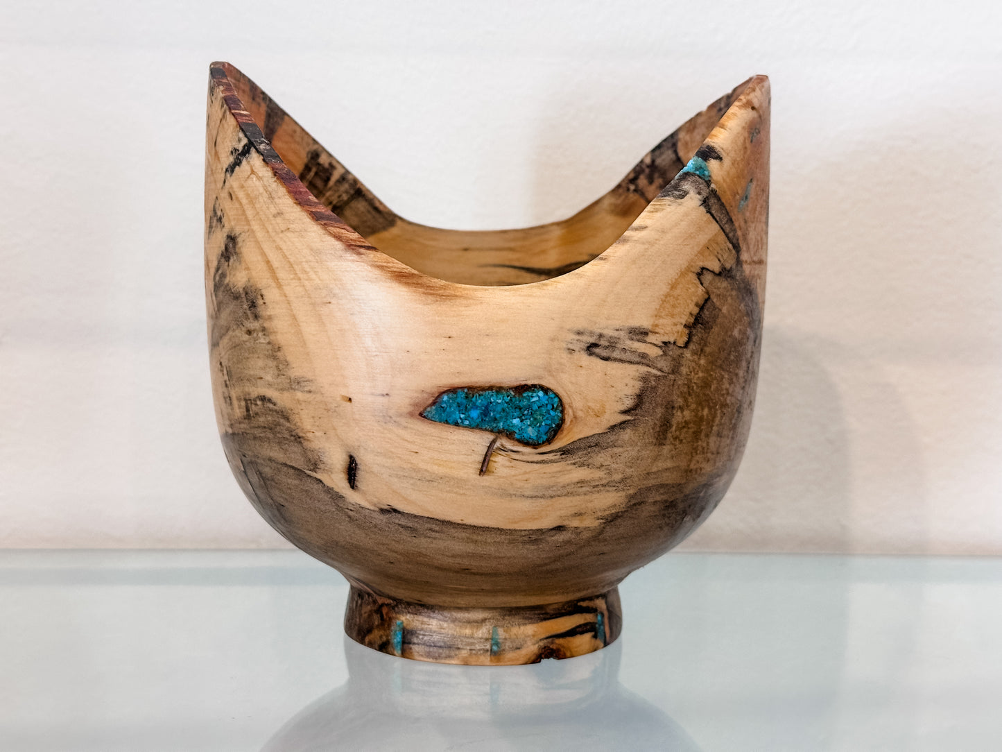 Norfolk Pine Wood Bowl, Hand-turned Wood Bowl, Handmade in Hawaii, with Turquoise Inlay, Food Safe