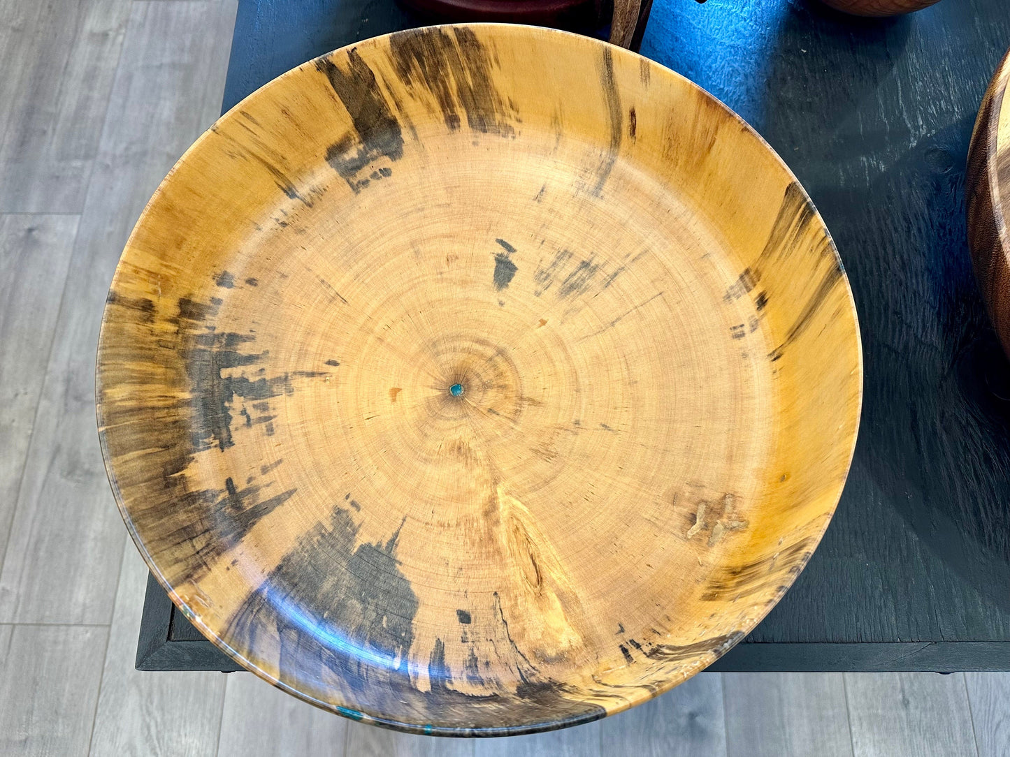 Large Wood Bowl, Handturned Wood Bowl, Norfolk Pine Wood Bowl, Decorated with Turquoise inlay, Handmade in Hawaii by Llosh Winne