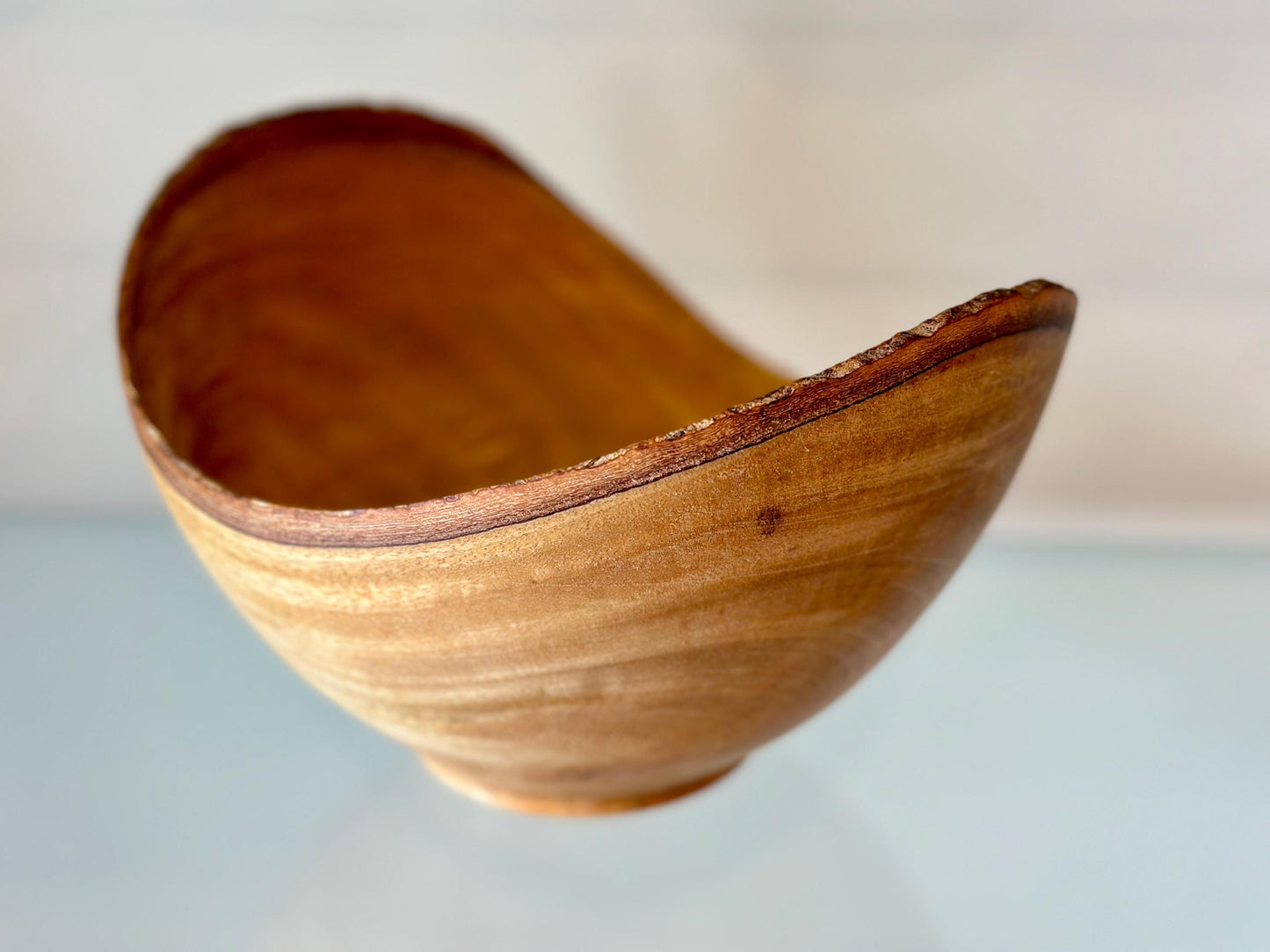 Natural Edge Mango Wood Bowl with Turquoise Gemstone and Black Alaskan Anthracite Inlay Detail, Handmade by Llosh Winne