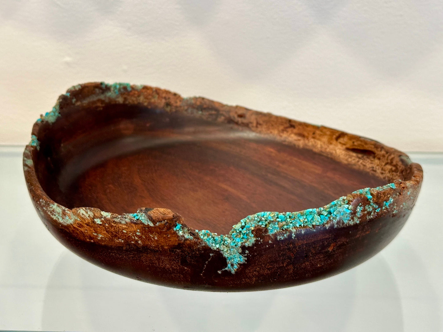 Handmade Chocolate Koa Wood Bowl with Turquoise Inlay, Natural Edge Kintsugi bowl, Hand turned bowl, Made in Hawaii