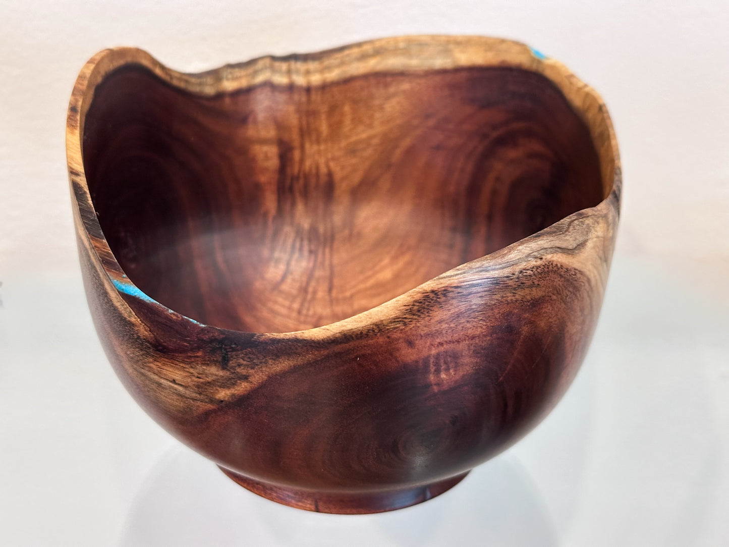 Koai’a Wood Bowl with Natural Edge and Turquoise Inlay