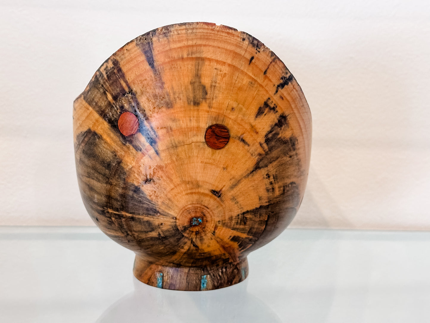 Norfolk Pine Wood Bowl, Hand-turned Wood Bowl, Handmade in Hawaii, with Turquoise Inlay, Food Safe